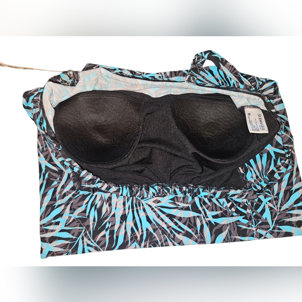 St. John's Bay Swimsuit Top Size 16 Black Teal Grey Good Condition - Picture 4 of 7